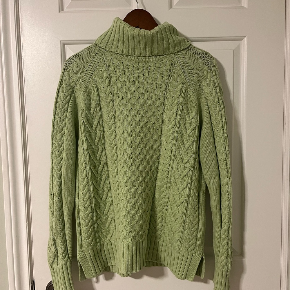 Green Cable Knit Turtleneck Sweater